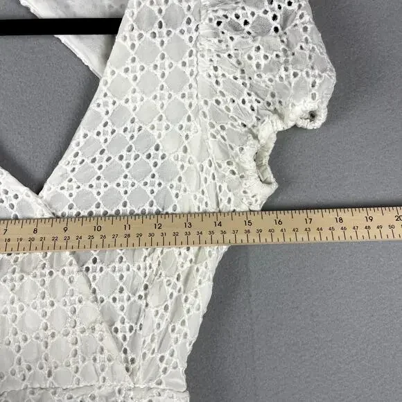 Bardot Nadia Tie Back Mini Eyelet Dress Womens 4 Ivory Ruffle Puff Sleeve NWT - Picture 10 of 16